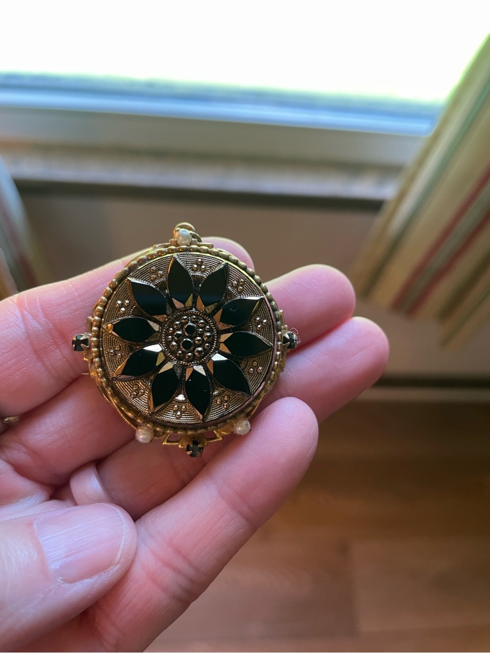 Vintage-Inspired Gold and Black Floral Locket Pendant - Original by Robert